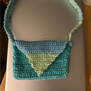 Handcrafted Crochet Shoulder Bag - Blue and Green